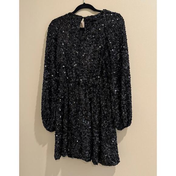 Sunday in Brooklyn Balloon Sleeve Mini Black Sequin Dress Anthropologie - Picture 7 of 8